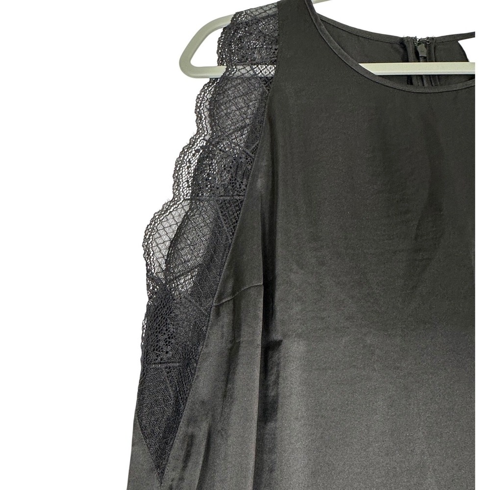 Cabi Black Satin Lace Blouse L Romantic Feminine Capsule Wardrobe Dark Academia - Picture 6 of 12